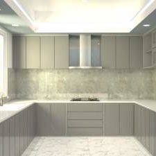 contoh design kitchen set warna abu-abu